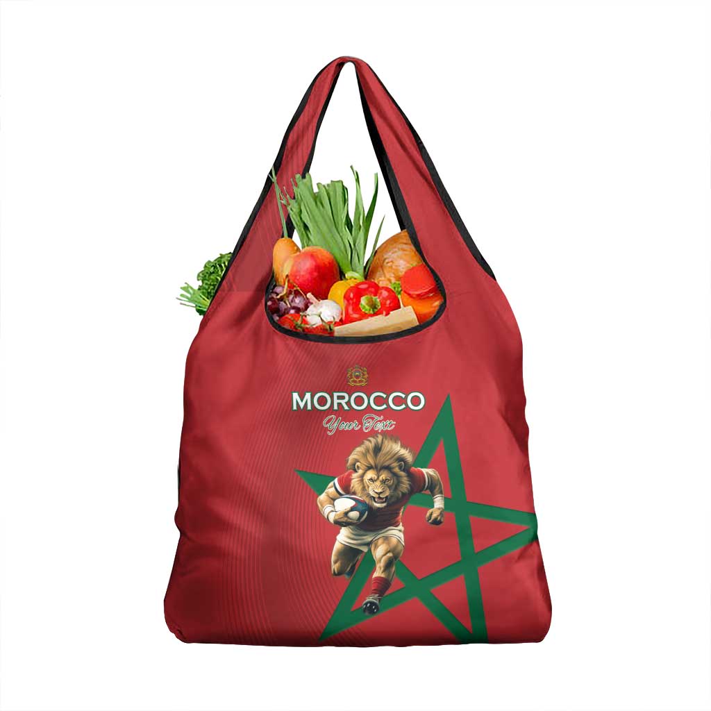 Morocco Rugby Custom Grocery Bag Lion Mascot Green Star