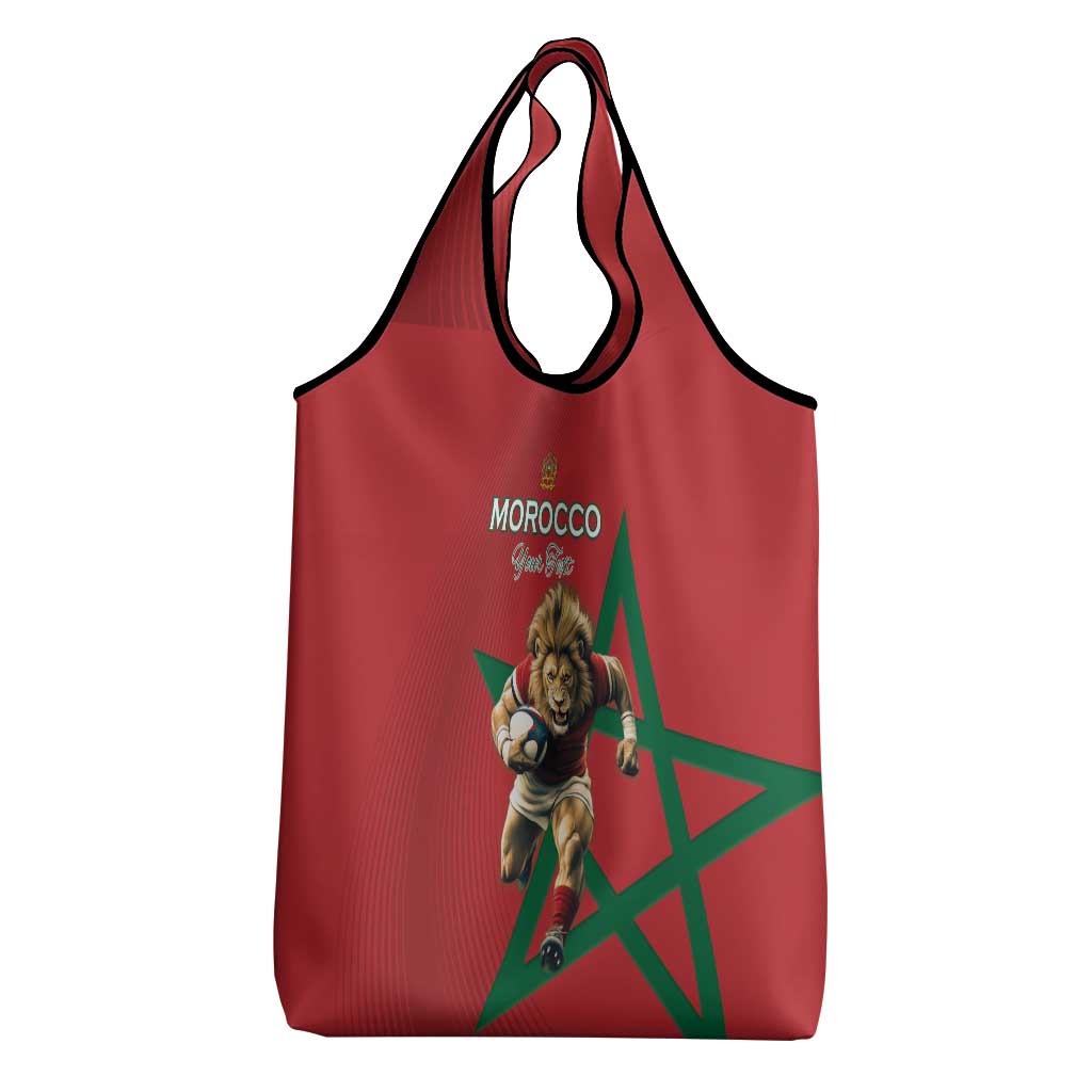 Morocco Rugby Custom Grocery Bag Lion Mascot Green Star