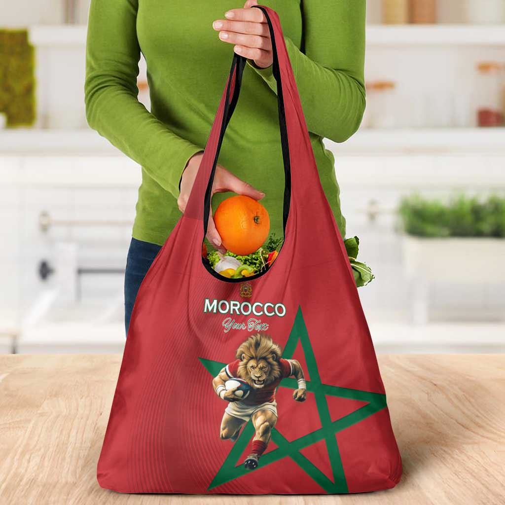 Morocco Rugby Custom Grocery Bag Lion Mascot Green Star