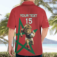 Morocco Rugby Custom Hawaiian Shirt Lion Mascot Green Star