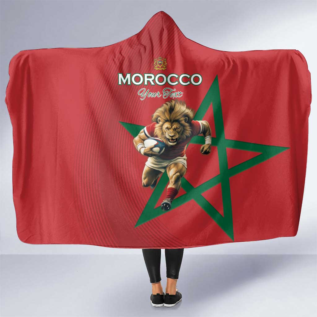 Morocco Rugby Custom Hooded Blanket Lion Mascot Green Star