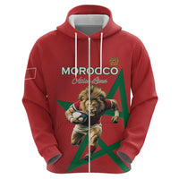 Morocco Rugby Custom Hoodie Lion Mascot Green Star