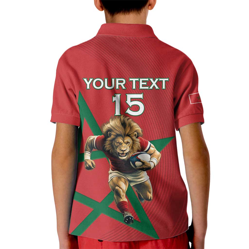 Morocco Rugby Custom Kid Polo Shirt Lion Mascot Green Star