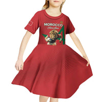 Morocco Rugby Custom Kid Short Sleeve Dress Lion Mascot Green Star