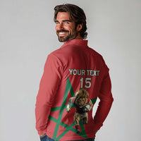 Morocco Rugby Custom Long Sleeve Polo Shirt Lion Mascot Green Star