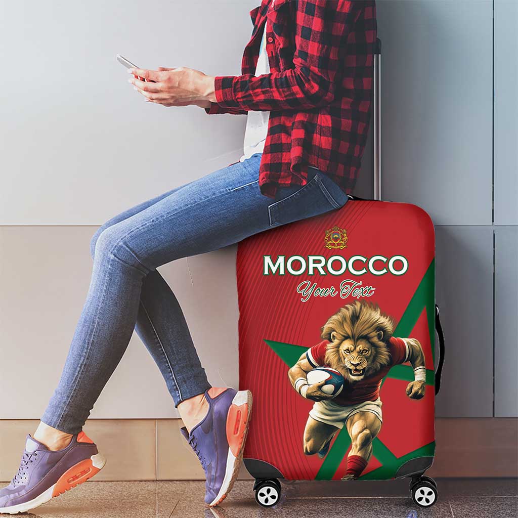 Morocco Rugby Custom Luggage Cover Lion Mascot Green Star