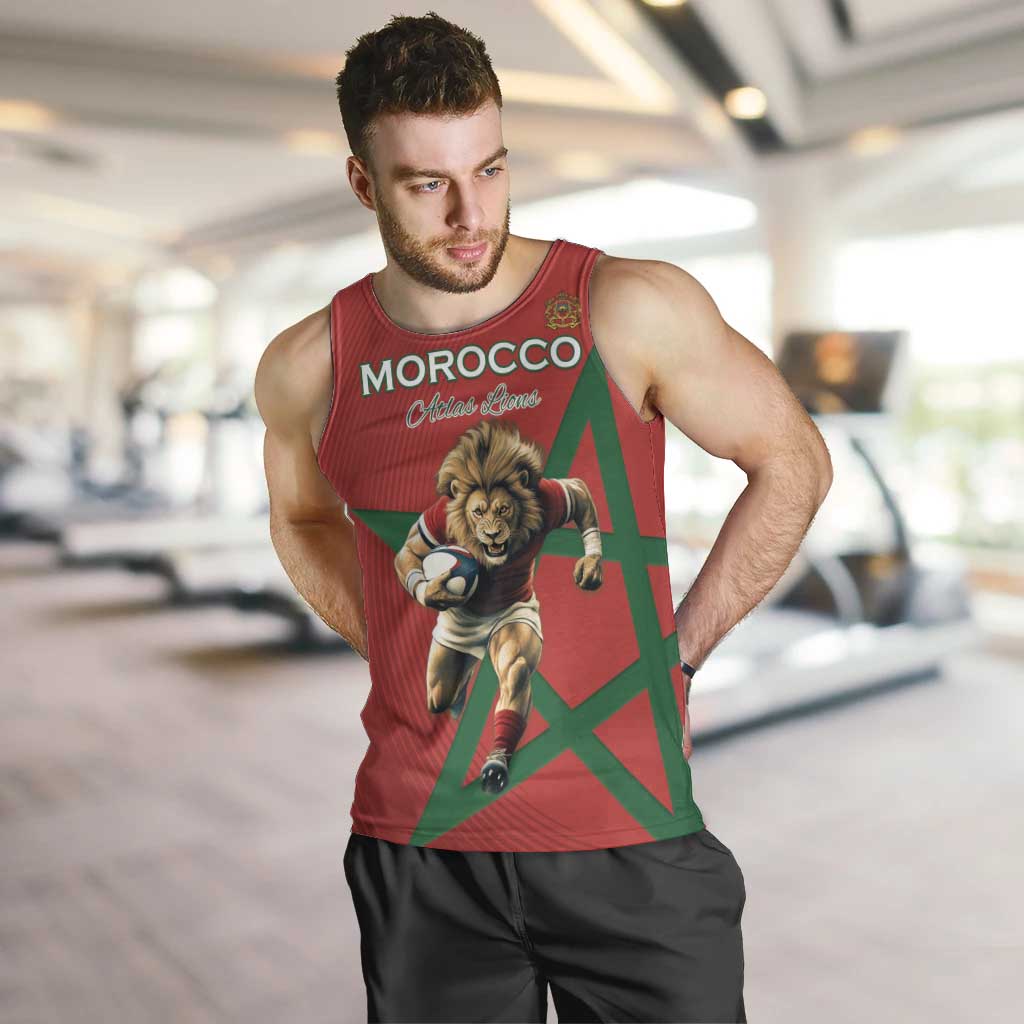 Morocco Rugby Custom Men Tank Top Lion Mascot Green Star