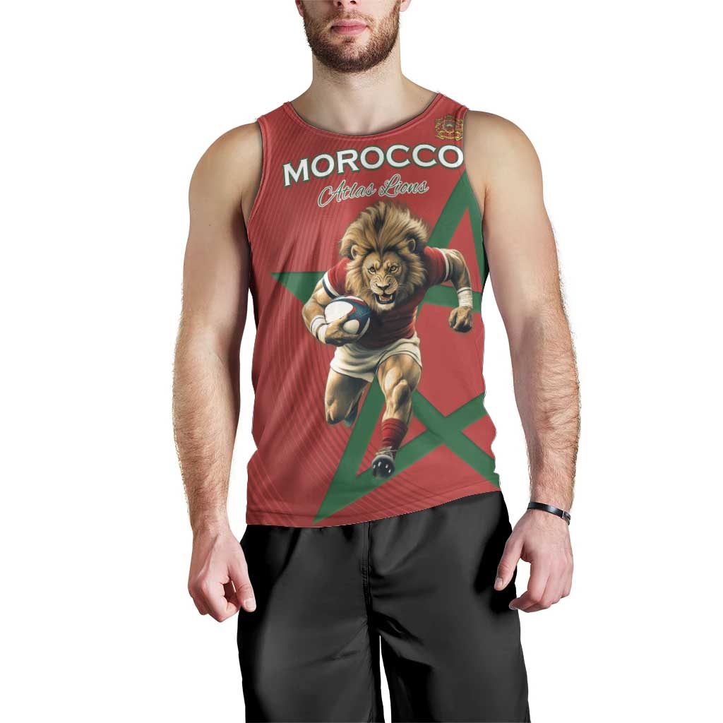 Morocco Rugby Custom Men Tank Top Lion Mascot Green Star