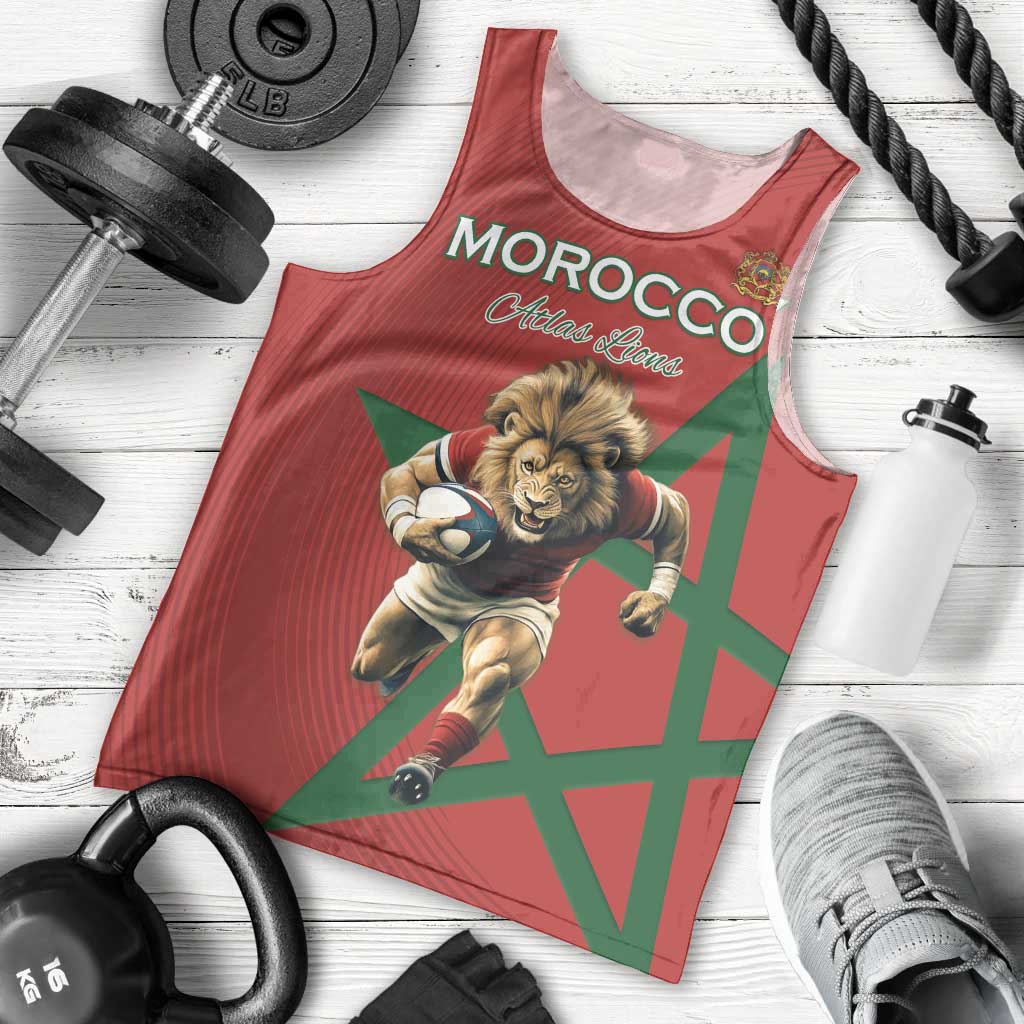 Morocco Rugby Custom Men Tank Top Lion Mascot Green Star