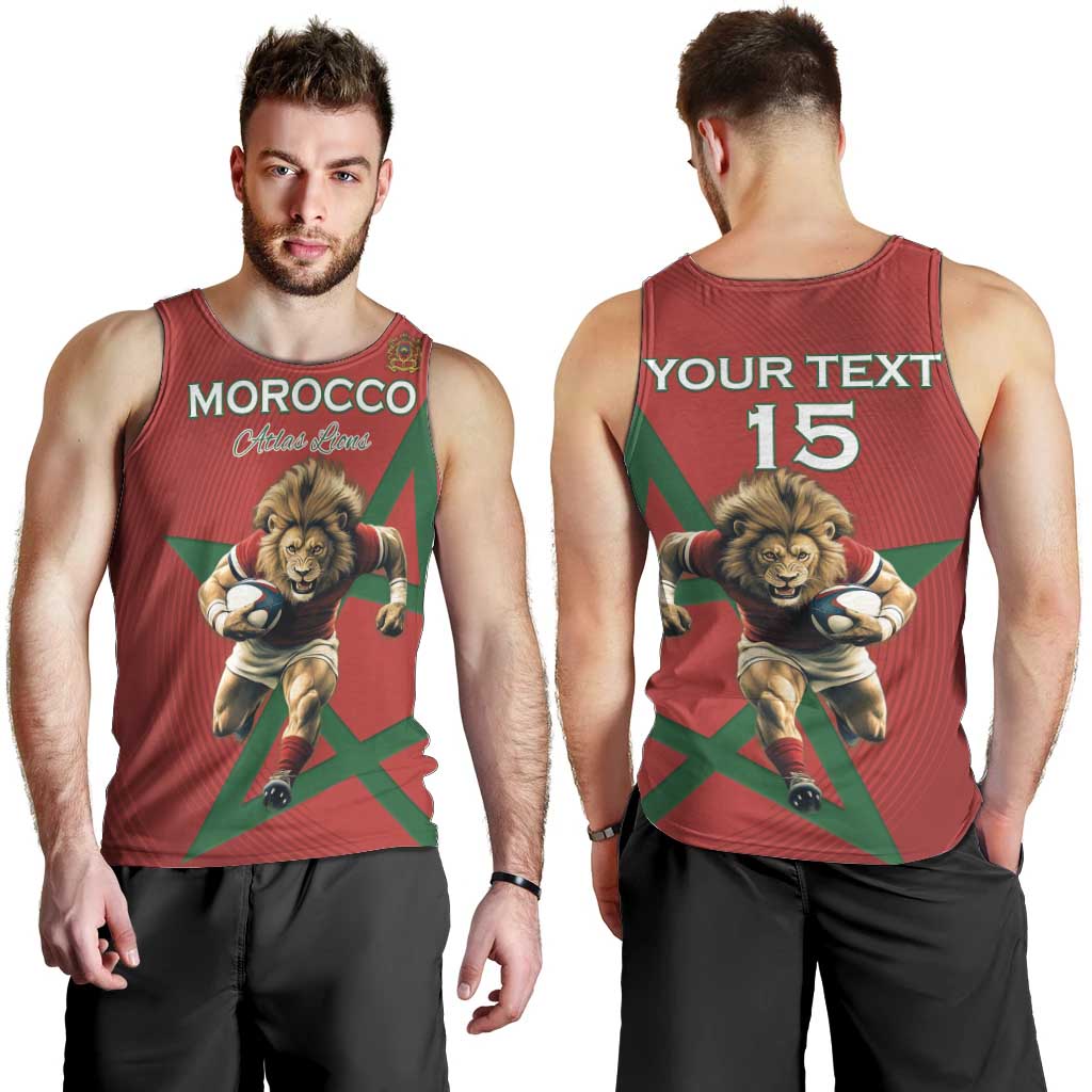 Morocco Rugby Custom Men Tank Top Lion Mascot Green Star