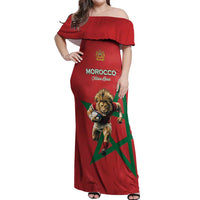 Morocco Rugby Custom Off Shoulder Maxi Dress Lion Mascot Green Star