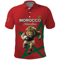 Morocco Rugby Custom Polo Shirt Lion Mascot Green Star