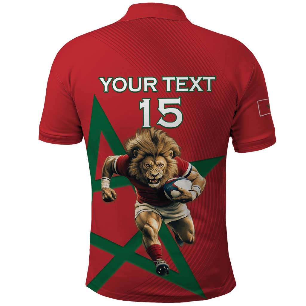 Morocco Rugby Custom Polo Shirt Lion Mascot Green Star