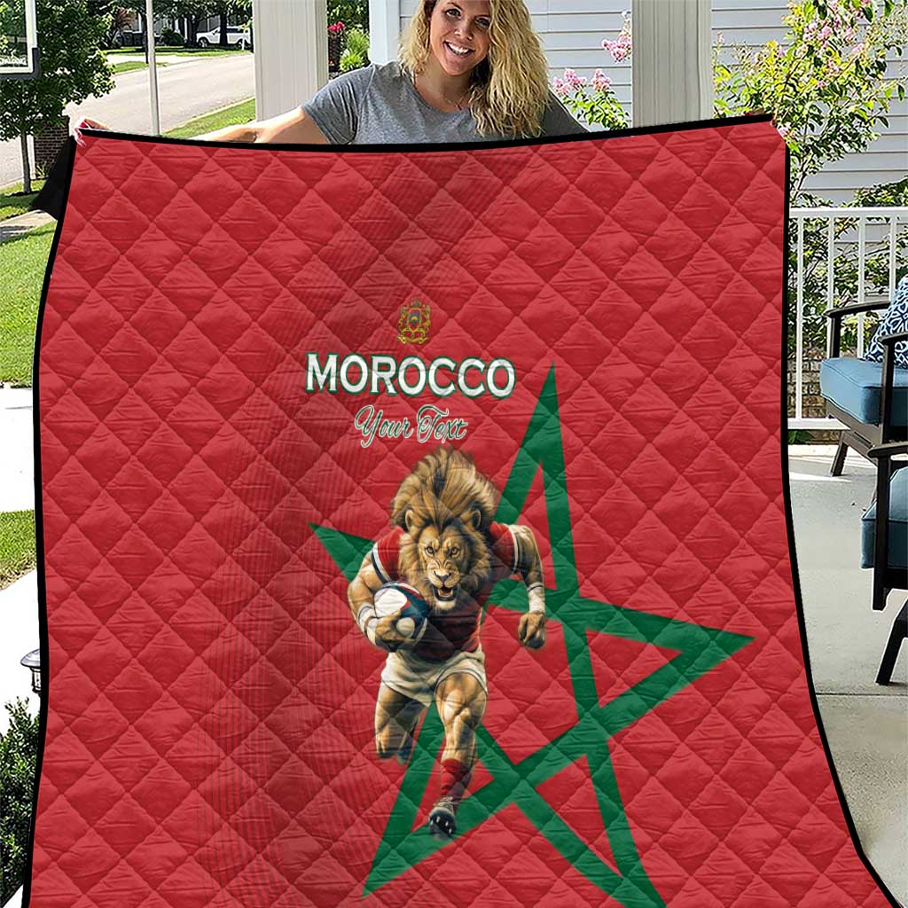 Morocco Rugby Custom Quilt Lion Mascot Green Star
