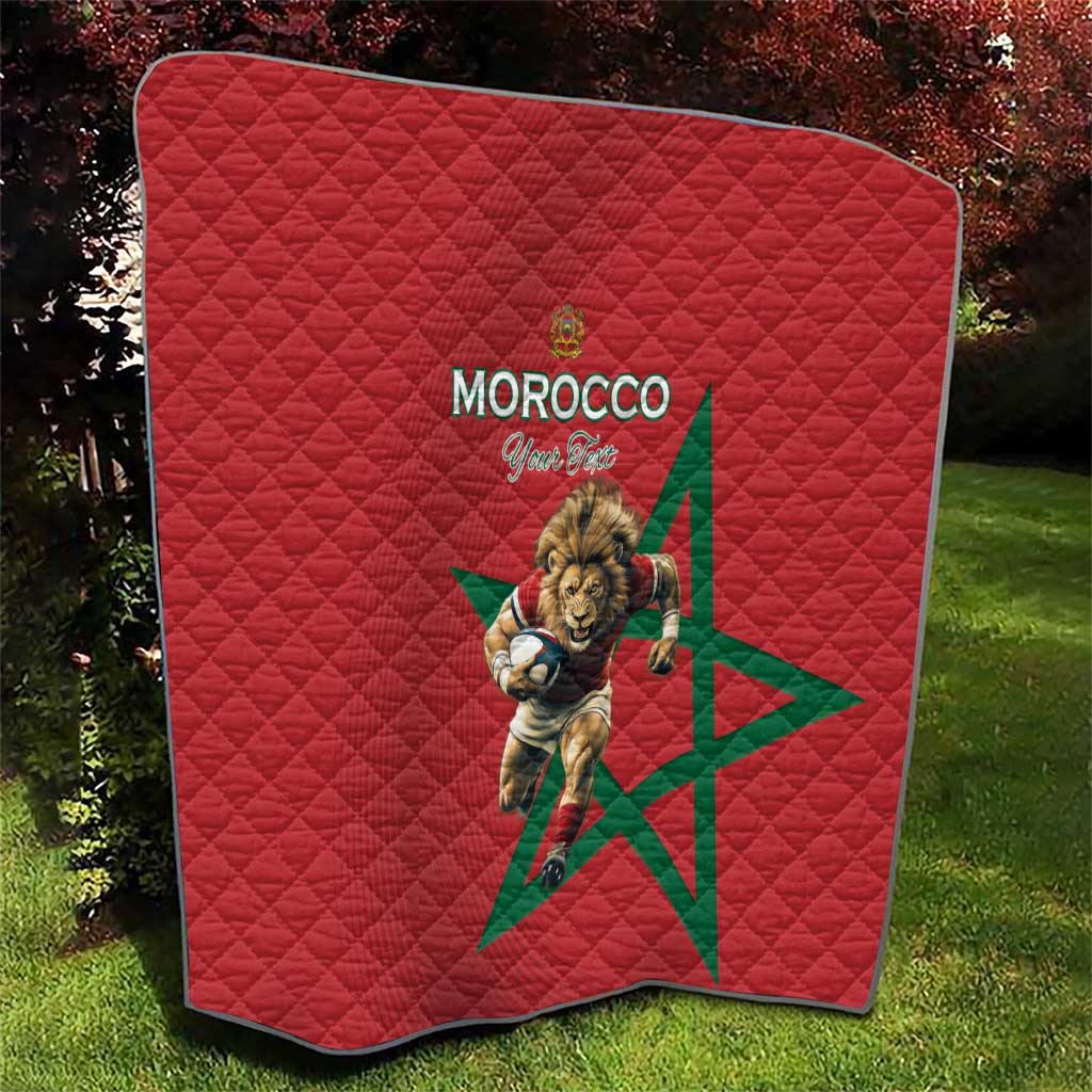 Morocco Rugby Custom Quilt Lion Mascot Green Star