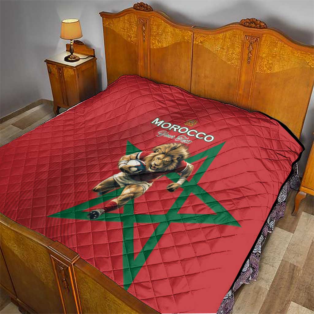 Morocco Rugby Custom Quilt Lion Mascot Green Star
