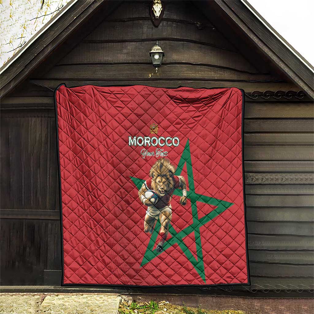 Morocco Rugby Custom Quilt Lion Mascot Green Star