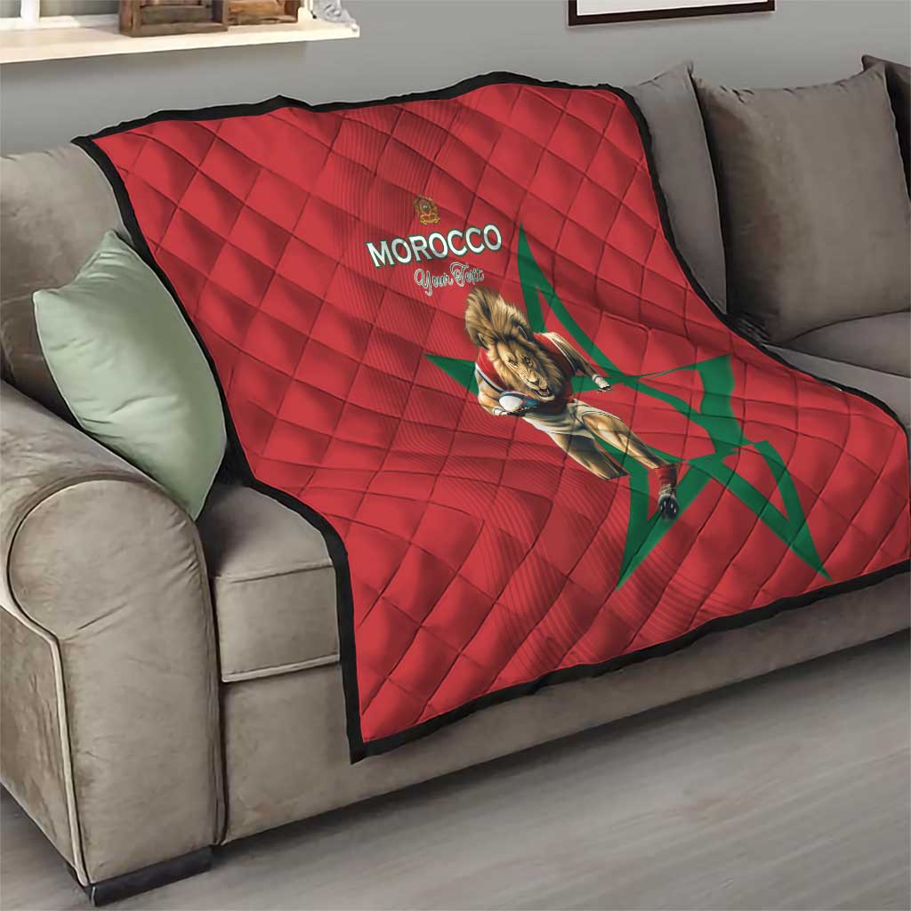 Morocco Rugby Custom Quilt Lion Mascot Green Star