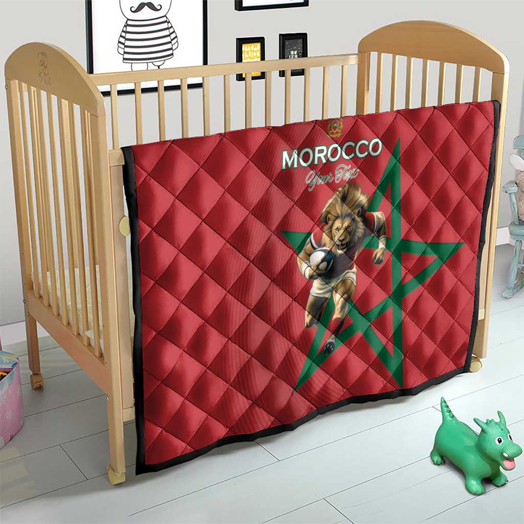 Morocco Rugby Custom Quilt Lion Mascot Green Star