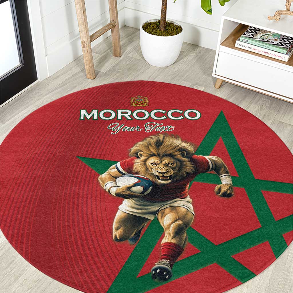Morocco Rugby Custom Round Carpet Lion Mascot Green Star