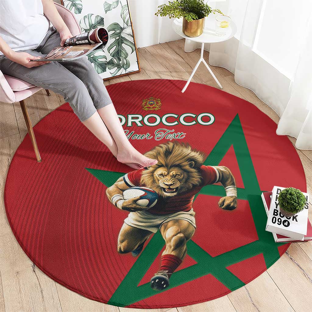 Morocco Rugby Custom Round Carpet Lion Mascot Green Star