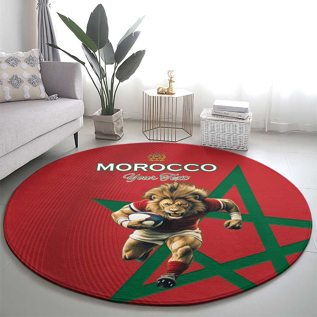 Morocco Rugby Custom Round Carpet Lion Mascot Green Star