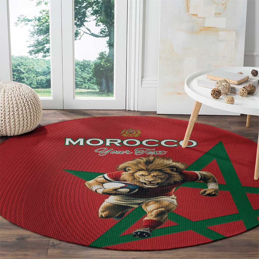 Morocco Rugby Custom Round Carpet Lion Mascot Green Star