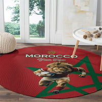 Morocco Rugby Custom Round Carpet Lion Mascot Green Star