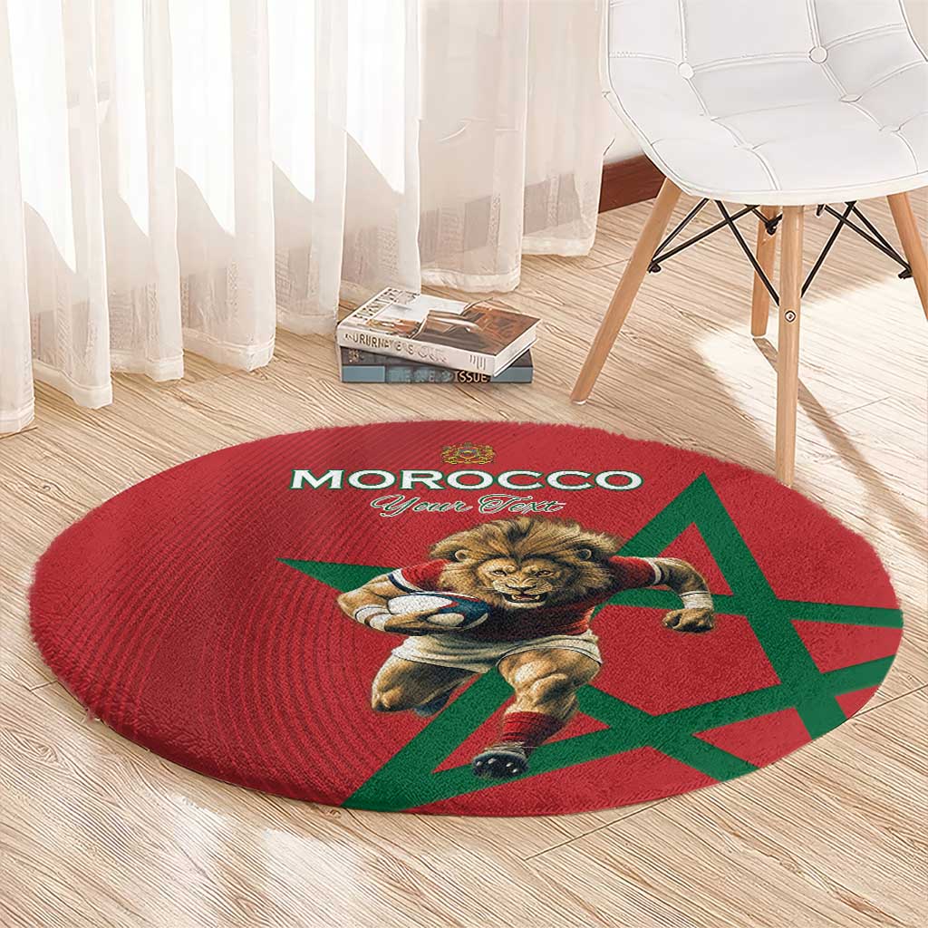 Morocco Rugby Custom Round Carpet Lion Mascot Green Star