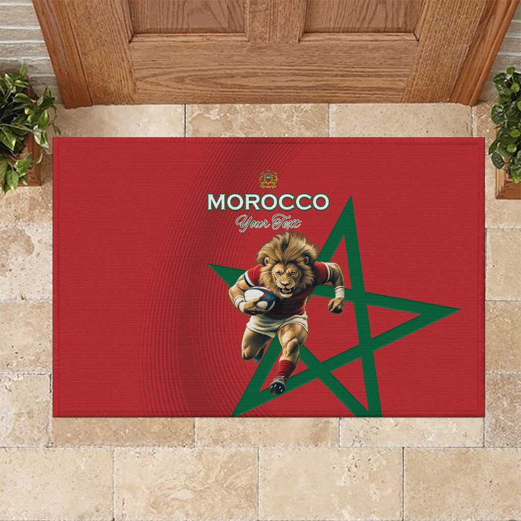 Morocco Rugby Custom Rubber Doormat Lion Mascot Green Star