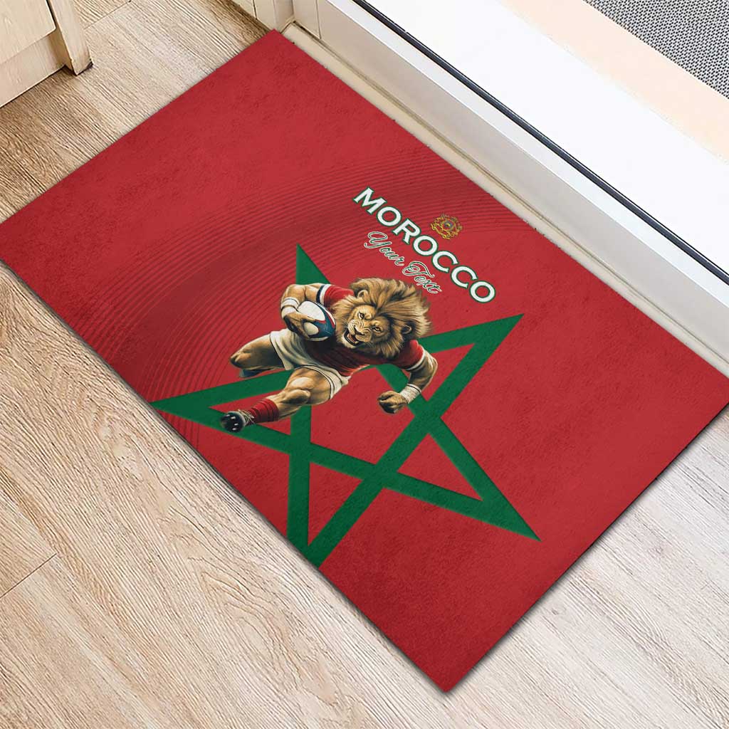 Morocco Rugby Custom Rubber Doormat Lion Mascot Green Star