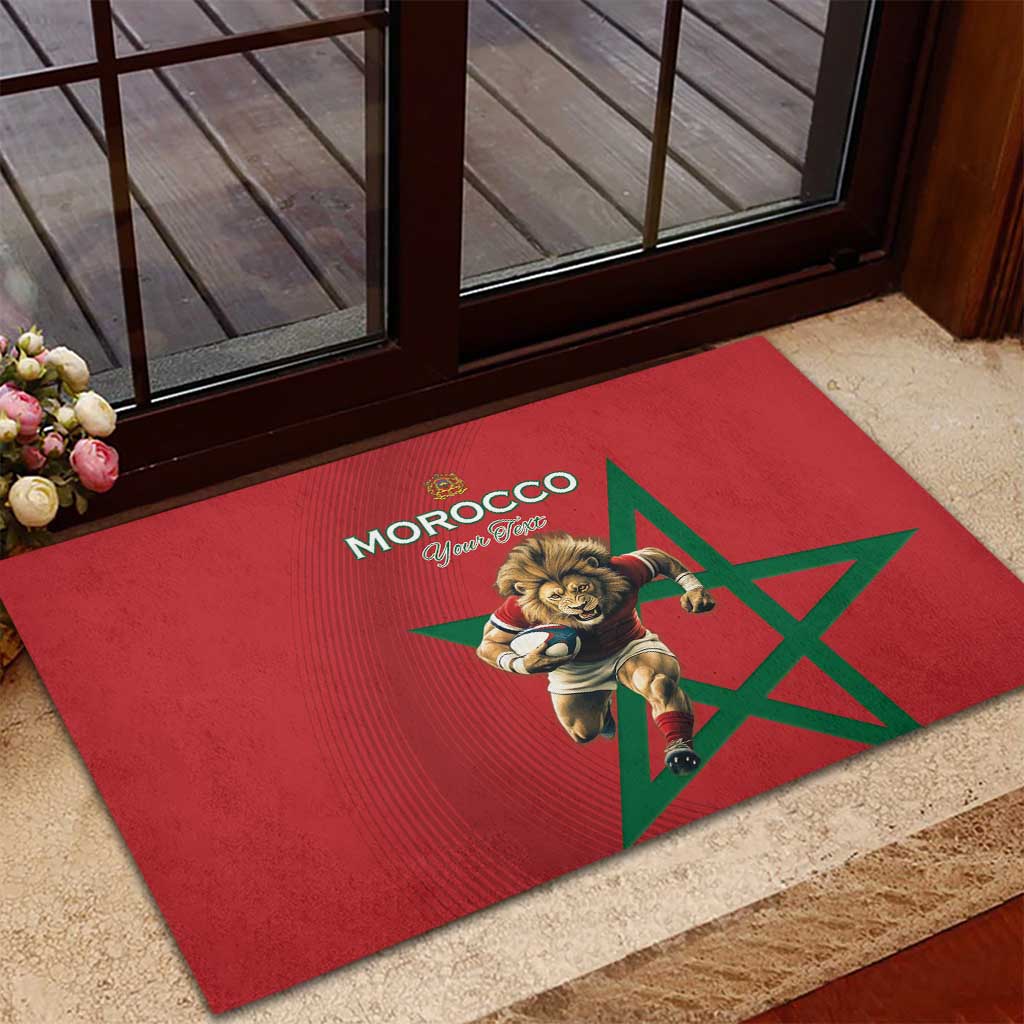 Morocco Rugby Custom Rubber Doormat Lion Mascot Green Star