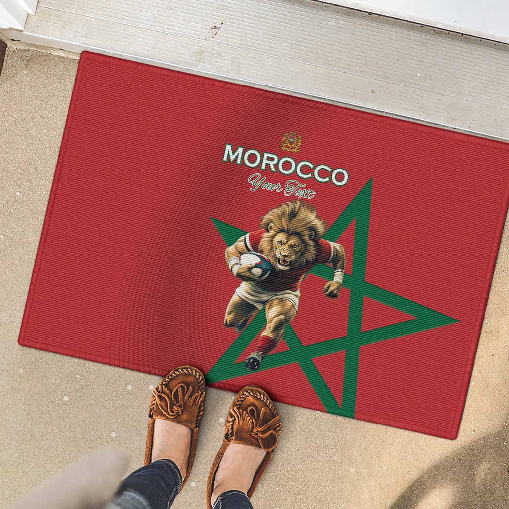 Morocco Rugby Custom Rubber Doormat Lion Mascot Green Star