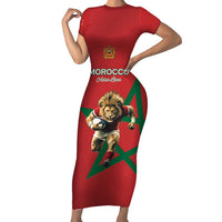 Morocco Rugby Custom Short Sleeve Bodycon Dress Lion Mascot Green Star