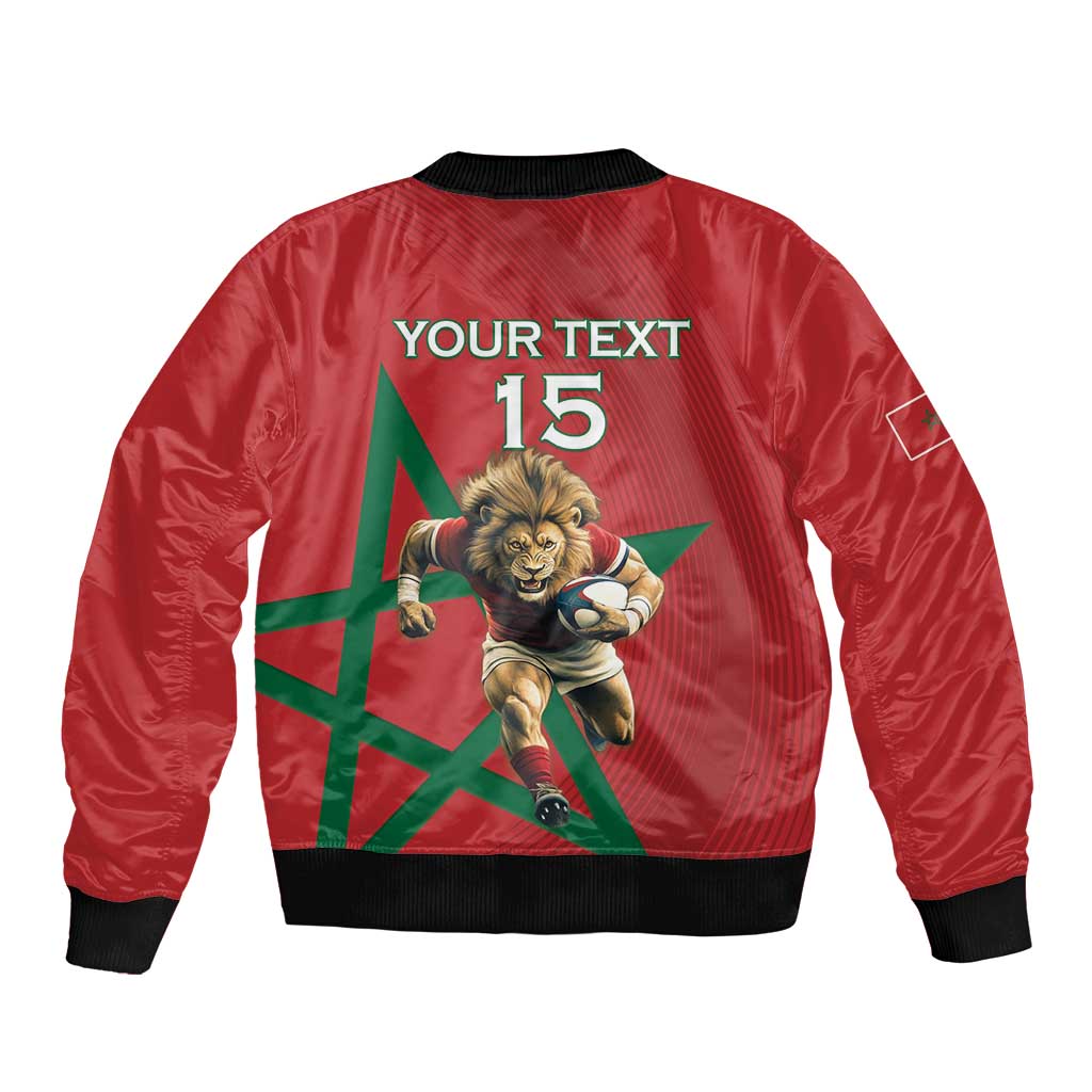 Morocco Rugby Custom Sleeve Zip Bomber Jacket Lion Mascot Green Star