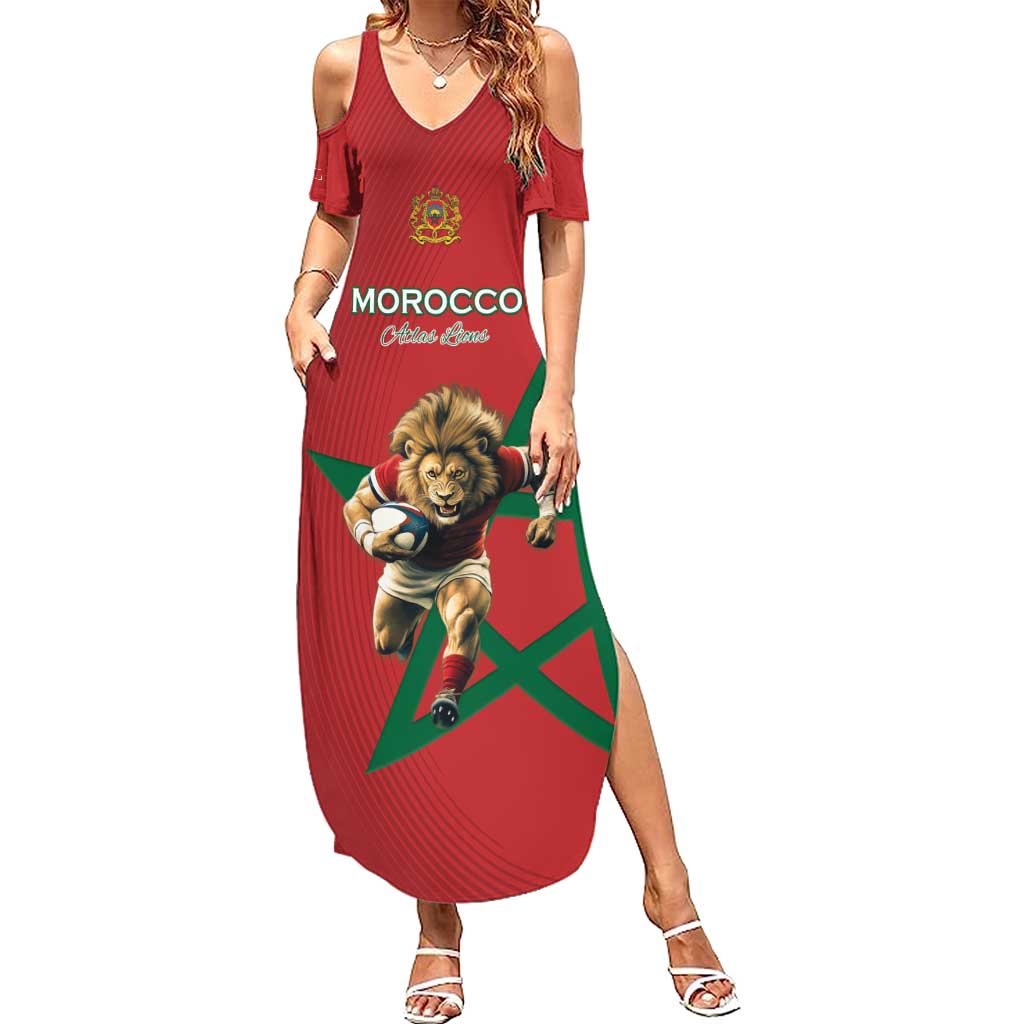 Morocco Rugby Custom Summer Maxi Dress Lion Mascot Green Star