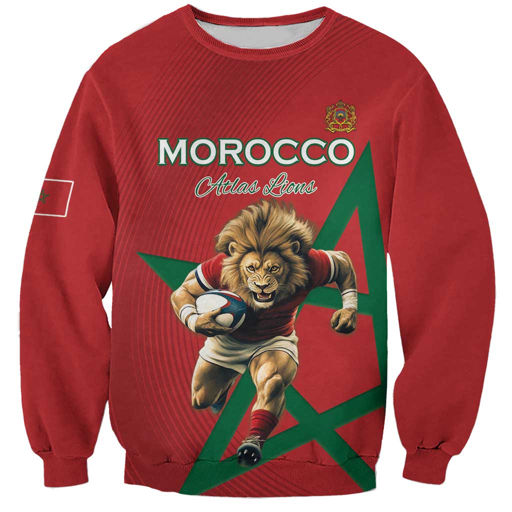 Morocco Rugby Custom Sweatshirt Lion Mascot Green Star