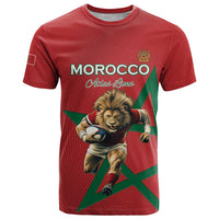Morocco Rugby Custom T Shirt Lion Mascot Green Star