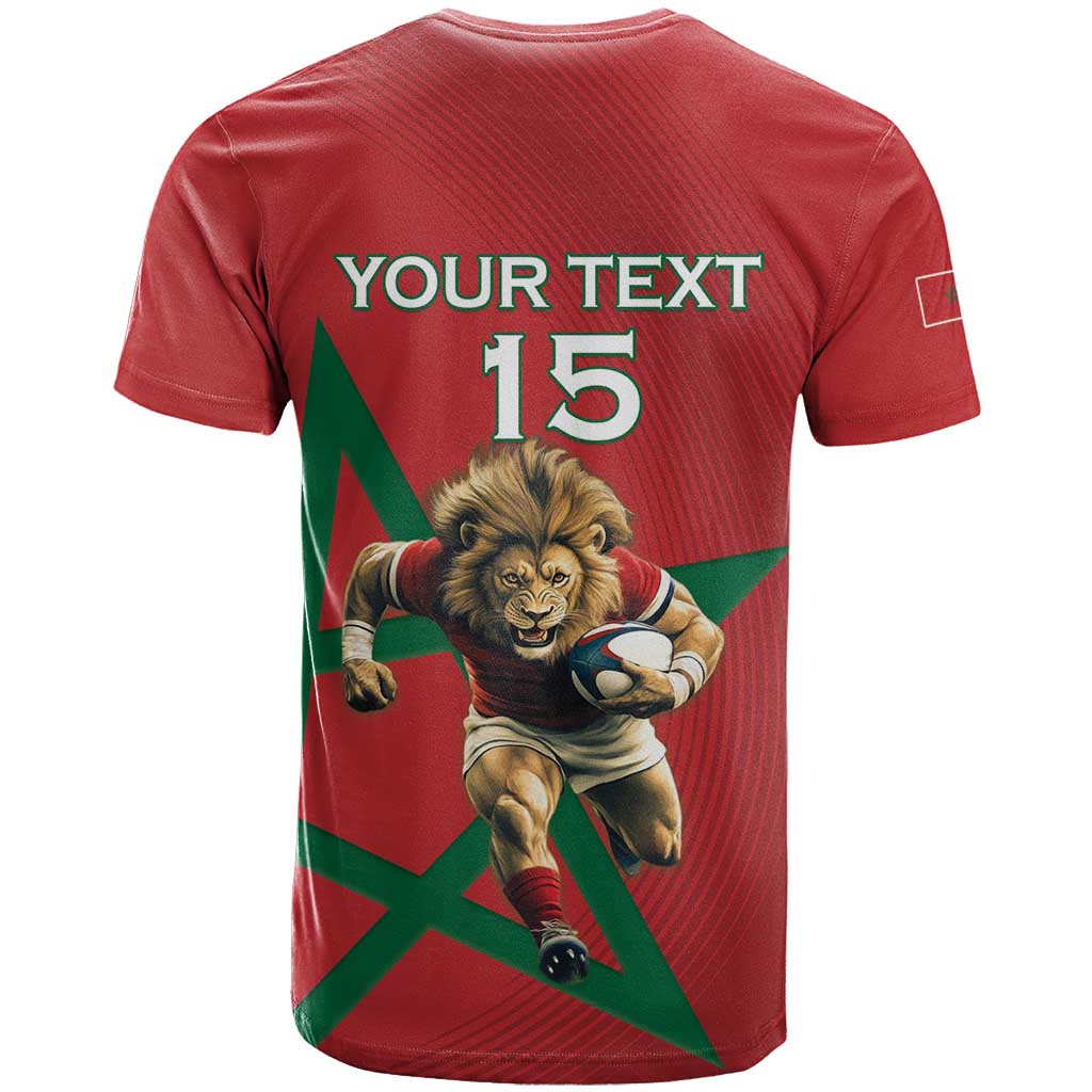 Morocco Rugby Custom T Shirt Lion Mascot Green Star