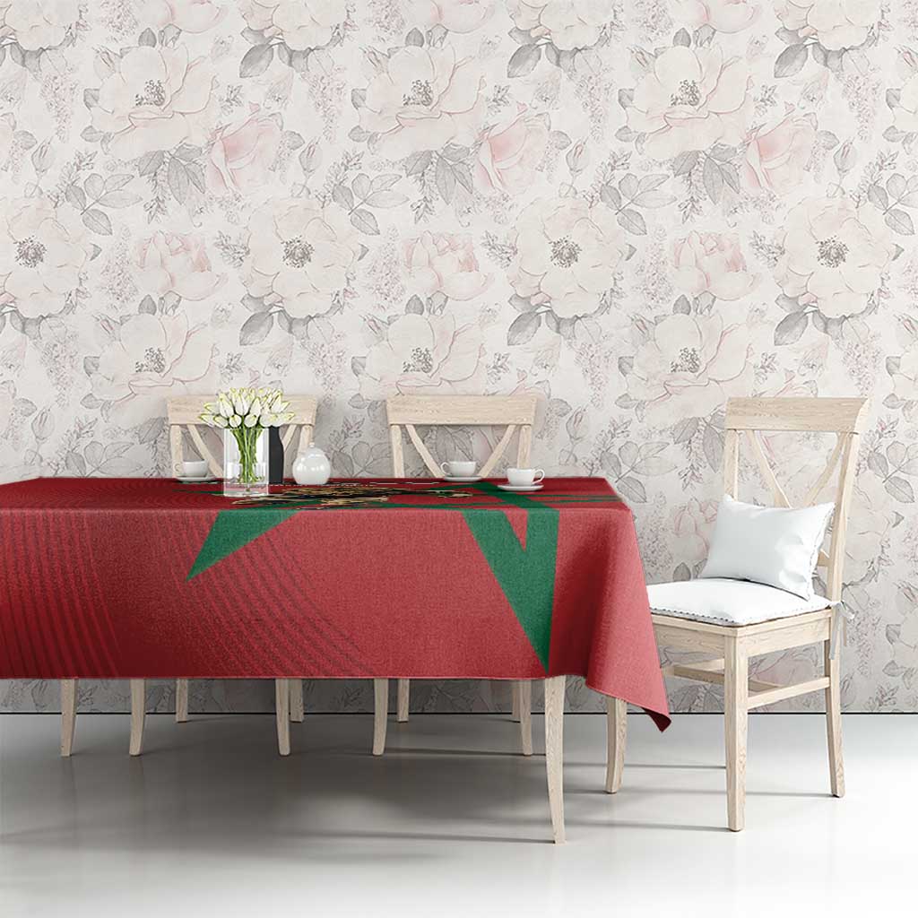 Morocco Rugby Custom Tablecloth Lion Mascot Green Star