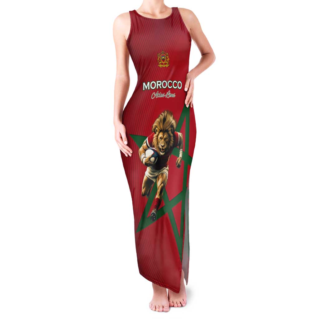 Morocco Rugby Custom Tank Maxi Dress Lion Mascot Green Star