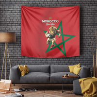 Morocco Rugby Custom Tapestry Lion Mascot Green Star