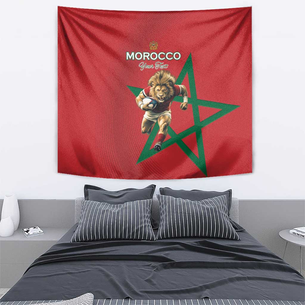 Morocco Rugby Custom Tapestry Lion Mascot Green Star