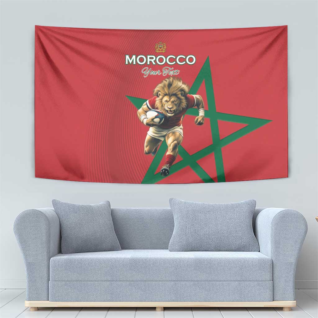 Morocco Rugby Custom Tapestry Lion Mascot Green Star