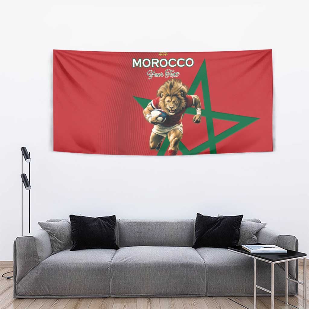 Morocco Rugby Custom Tapestry Lion Mascot Green Star