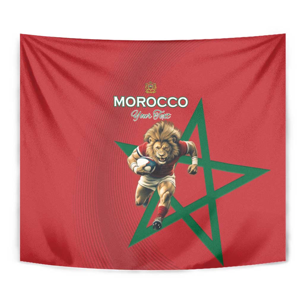Morocco Rugby Custom Tapestry Lion Mascot Green Star