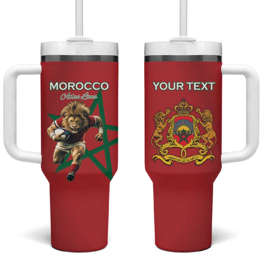 Morocco Rugby Custom Tumbler With Handle Lion Mascot Green Star