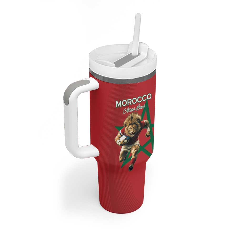 Morocco Rugby Custom Tumbler With Handle Lion Mascot Green Star