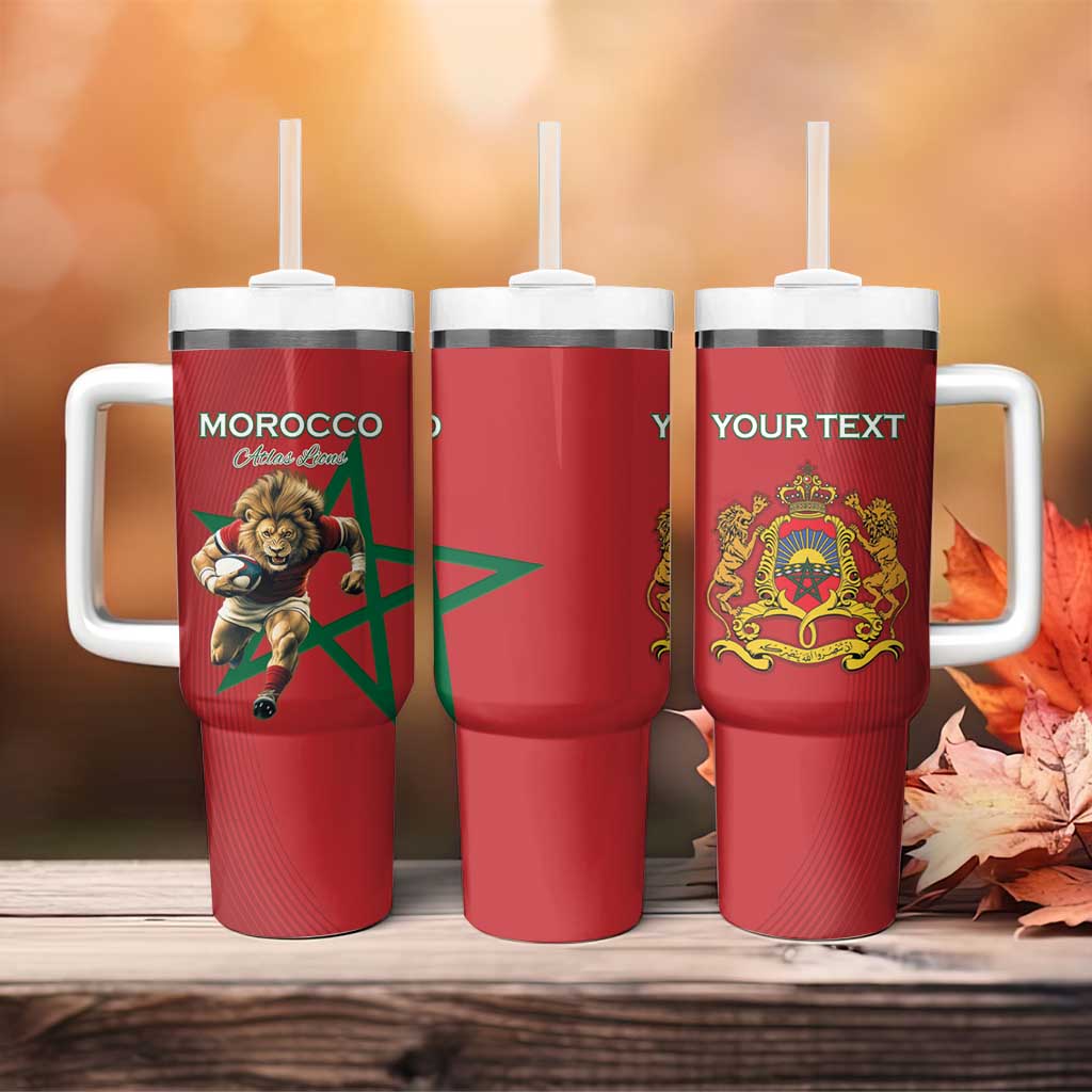 Morocco Rugby Custom Tumbler With Handle Lion Mascot Green Star