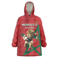 Morocco Rugby Custom Wearable Blanket Hoodie Lion Mascot Green Star